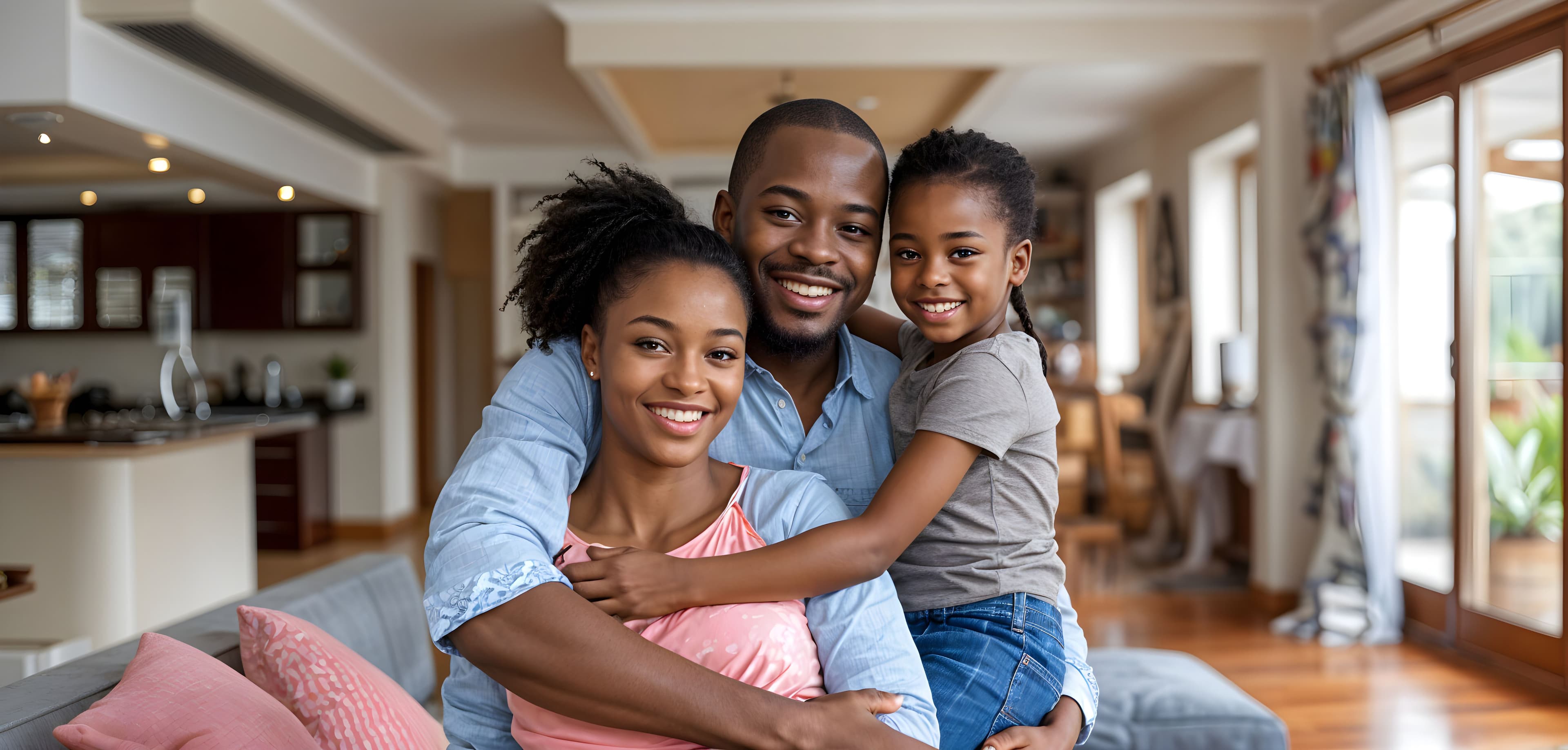 Family showcasing their home